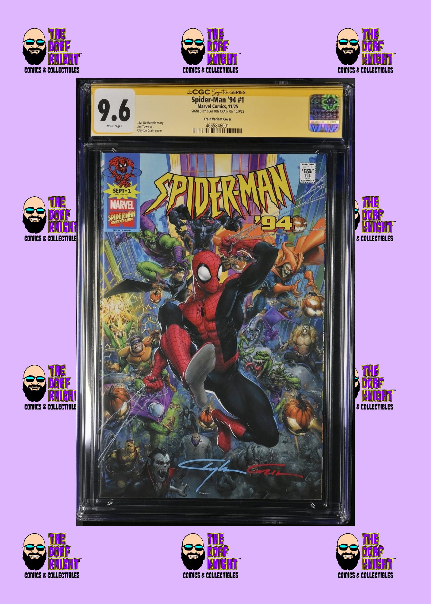 Spider-Man '94 #1 - Crain Variant Cover - Signed by Clayton Crain - 9.6