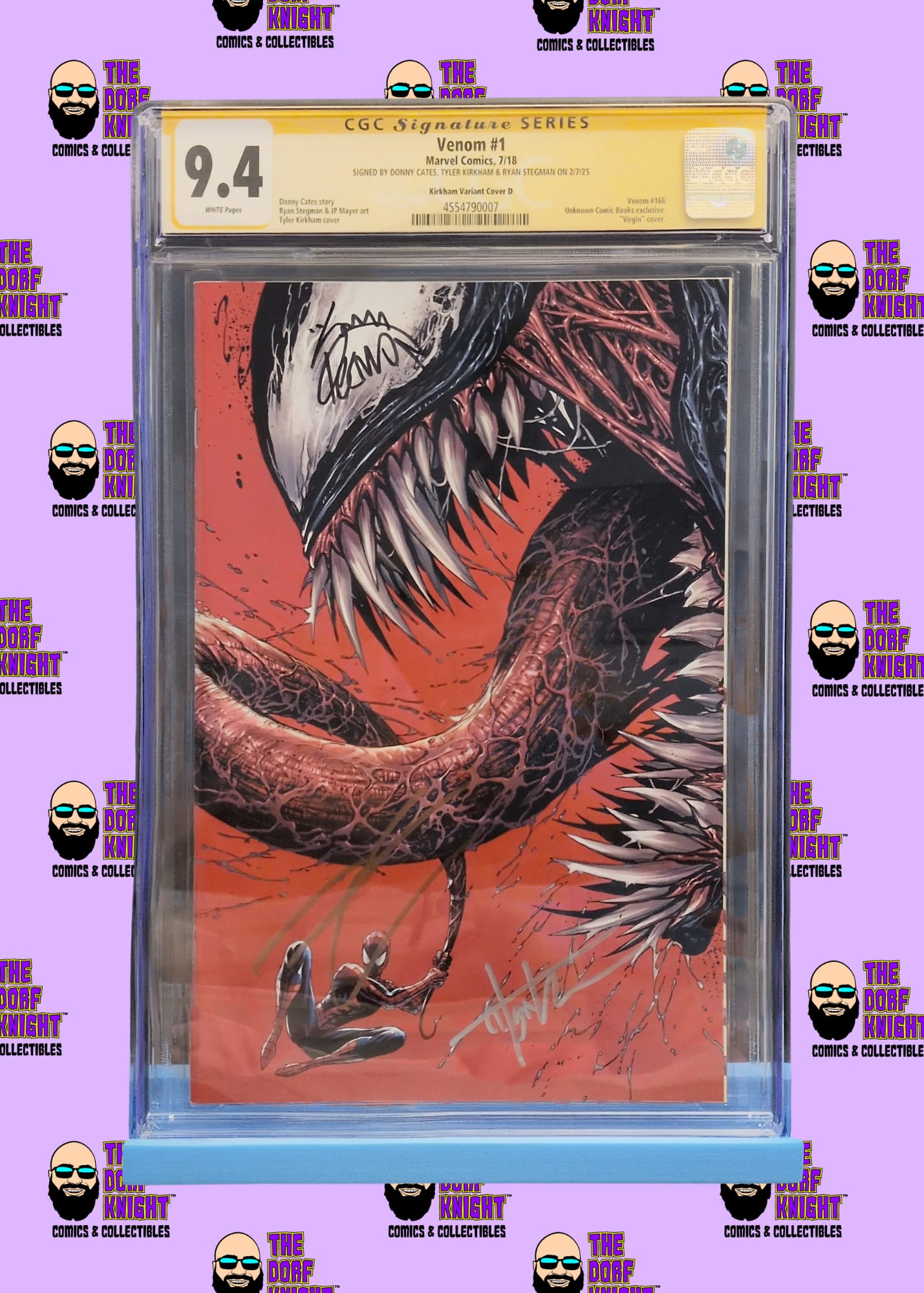 Venom #1 - Kirkham Variant Cover D - Signed by Donny Cates, Tyler Kirkham & Ryan Stegman - 9.4