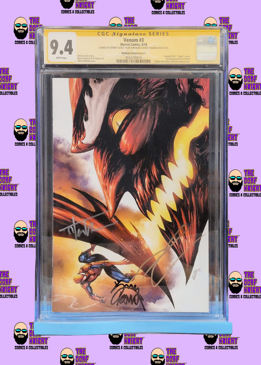 Venom #3 - Kirkham Variant Cover C - Signed by Donny Cates, Tyler Kirkham & Ryan Stegman - 9.4