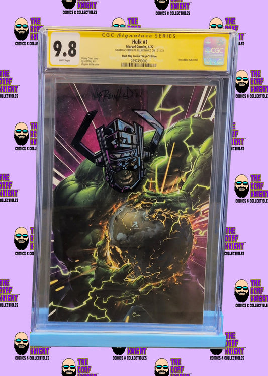 Hulk #1 - Black Flag Comics "Virgin" Edition - Signed & Sketch w. Galactus Helmet by Bill Reinhold - 9.8