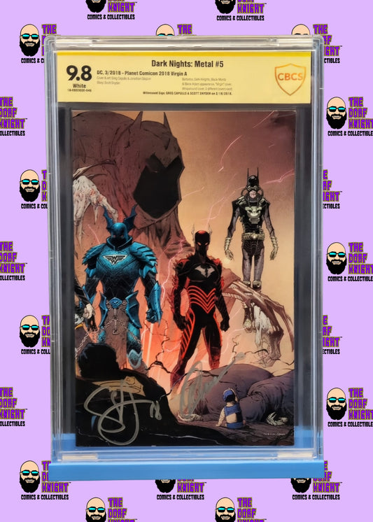 Dark Nights: Metal #5 - Planet Comicon 2018 Virgin A - Signed by Greg Capullo & Scott Snyder - 9.8